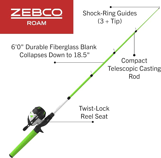 Zebco Roam Telescopic Fishing Rod and Spinning or Spincast Fishing Reel Combo - Image 2