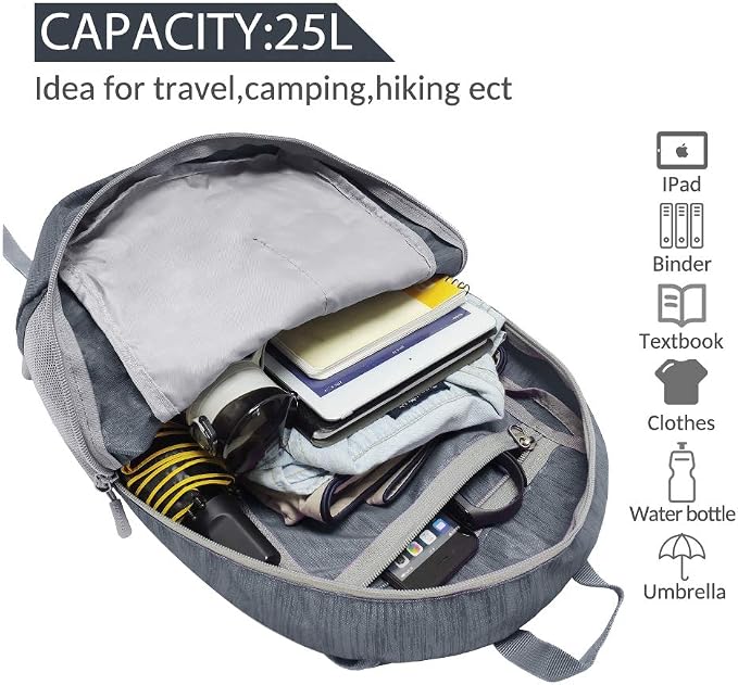 ZOMAKE 25L Ultra Lightweight Packable Backpack, Foldable Hiking Backpacks Water - Image 3