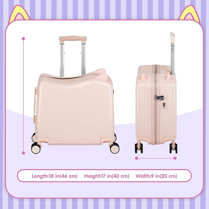 20" Ride-On Travel Suitcase for Kids, Cute Ear Toddler Carry on Luggage - Image 6