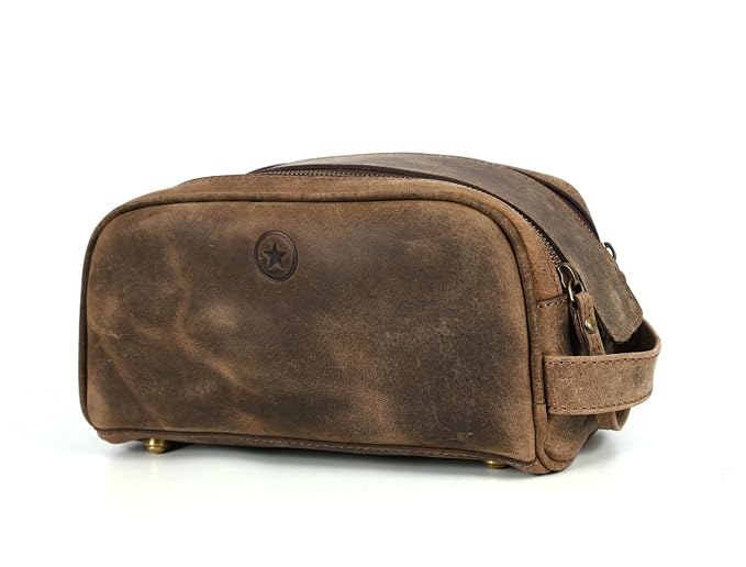 10" Premium Leather Toiletry Travel Pouch by AARONLEATHERGOODS%C2%AE