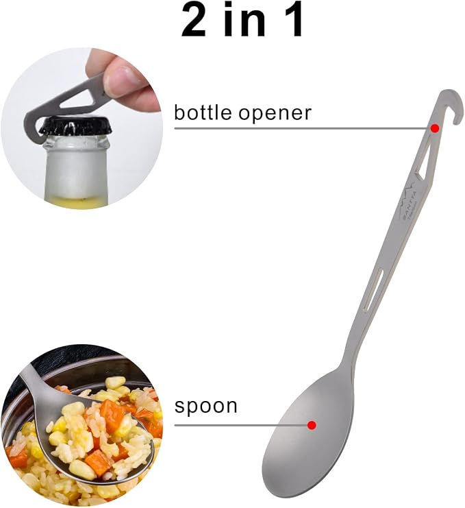 SANTTA Titanium Camping Spoon Set of 2 Piece, Spoon and Bottle Opener 2-in-1 - Image 5