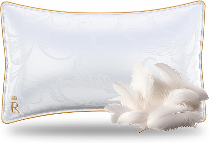 Royal Therapy King White Goose Feathers and Down Pillow, Premium White Bed by ROYALTHERAPY