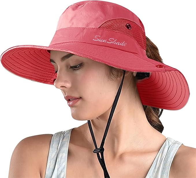 ZOORON Women's Ponytail Safari Sun Hat, Wide Brim UV Protection Outdoor Bucket by ZOORON