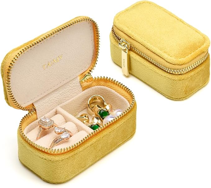 Small Travel Jewelry Case, Mini Tiny Plush Velvet Jewelry Box by TAIMY