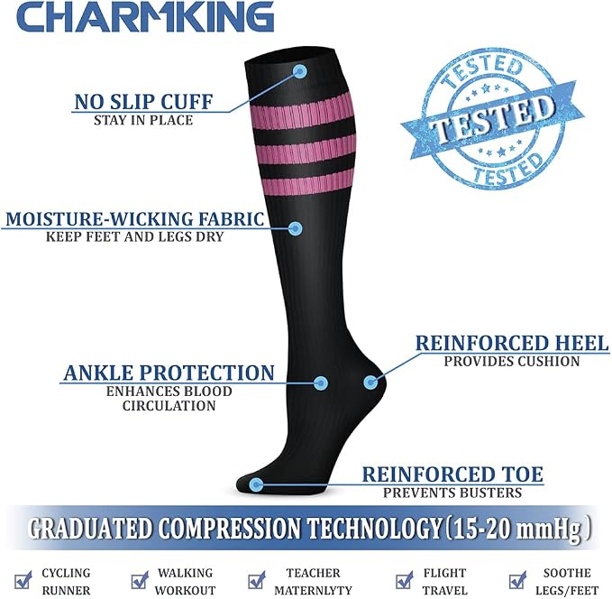 CHARMKING Compression Socks for Women & Men Circulation 15-20 mmHg is Best - Image 4