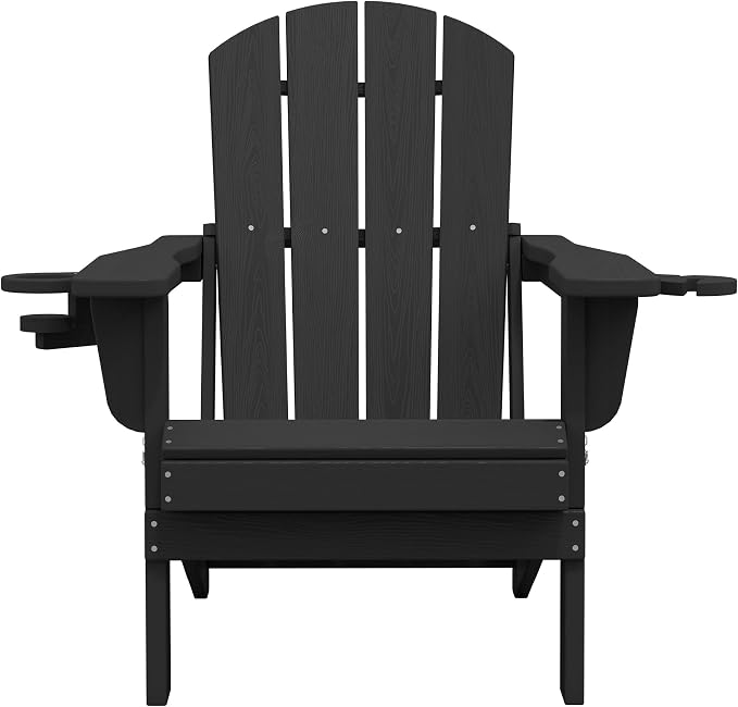SERWALL Folding Adirondack Chair, Dual Cup Holders & All-Weather HDPE, - Image 4