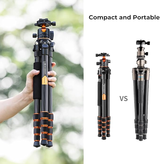 K&F Concept 62" Carbon Fiber Camera Tripod, Portable Compact Tripods - Image 3