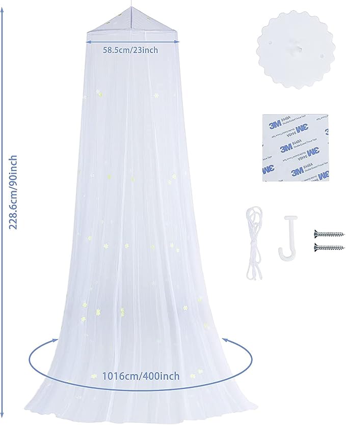 Mosquito Net for Bed, Large White Bed Canopy for Girls, Hanging Bed Net - Image 3