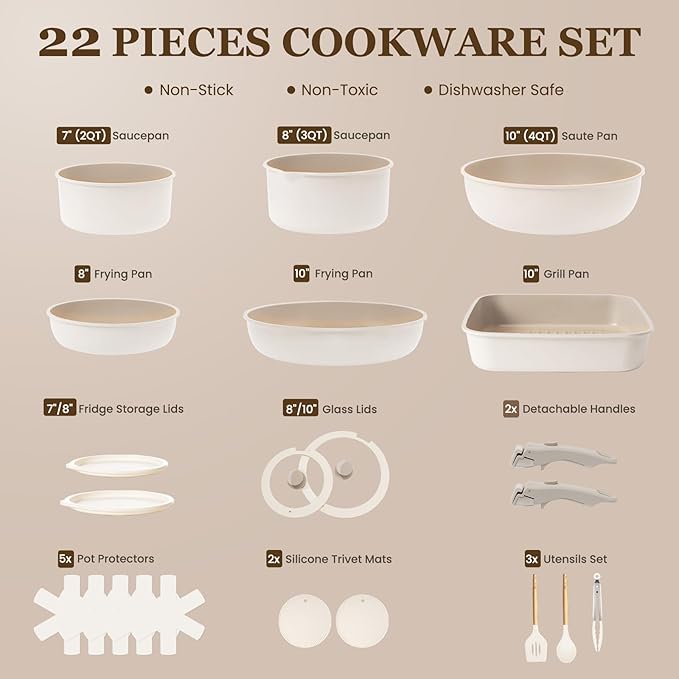 KIKCOIN Ceramic Cookware Set, Non Toxic Kitchen Cooking Set - Image 2