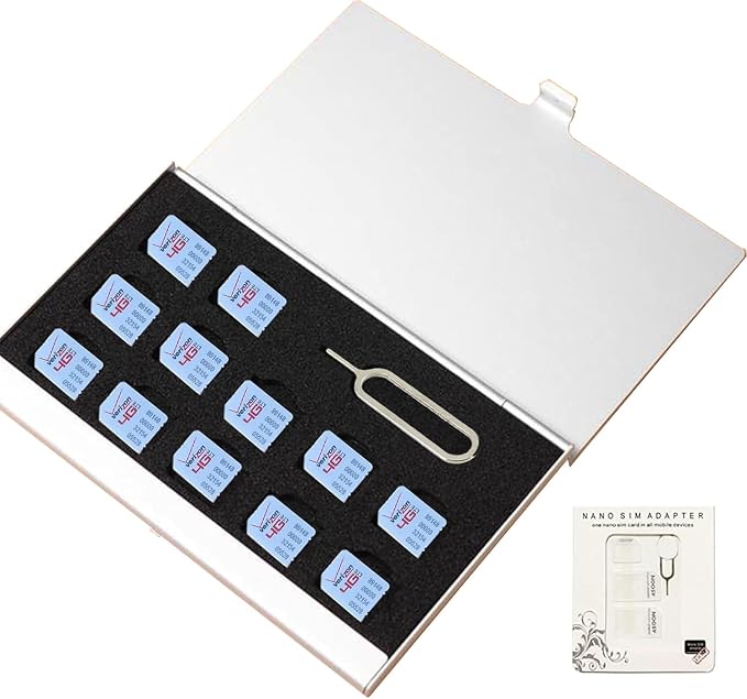 Aluminum SIM Card Case, 12 Slots Ultrathin Nano SIM Card Holder by JAKENHAM