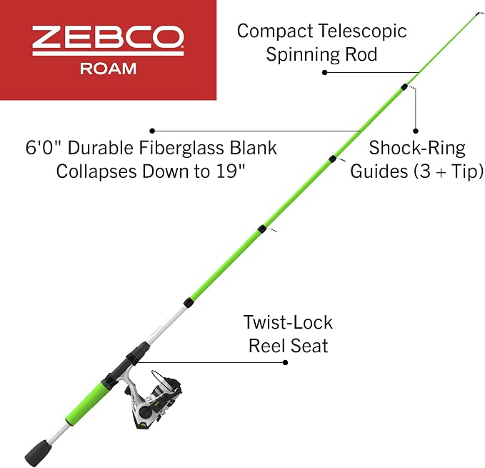 Zebco Roam Telescopic Fishing Rod and Spinning or Spincast Fishing Reel Combo - Image 2