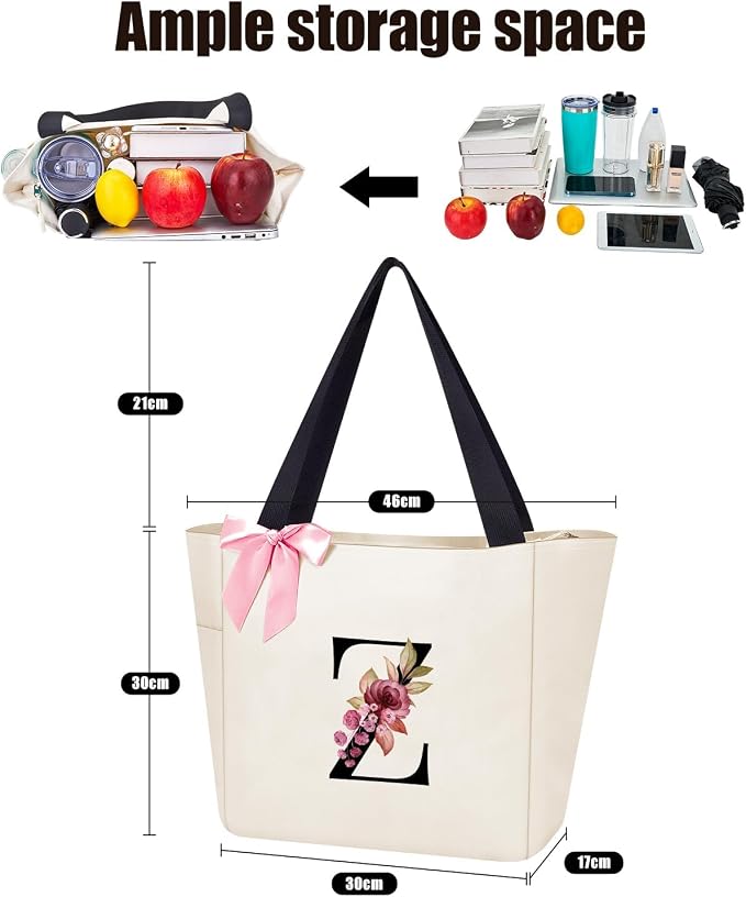 Vavabox Tote Bag, A-Z Initial Monogrammed Waterproof Tote Bag, Bridesmaid Gifts - Image 2