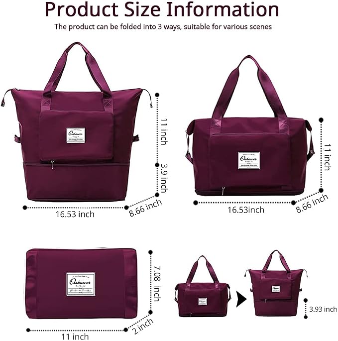 Large Capacity Foldable Travel Bag Expandable Portable Carry on Bag Dry&Wet - Image 2