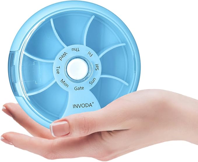 INVODA Weekly Pill Organizer 7 Compartment Rotating Pill Box - Image 8