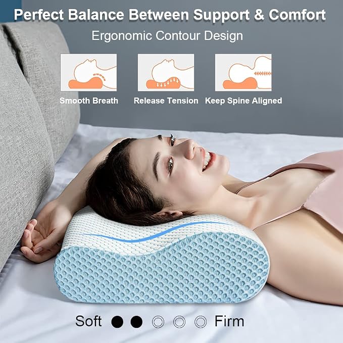 Anvo Memory Foam Pillow, Neck Contour Cervical Orthopedic Bed Pillow - Image 2