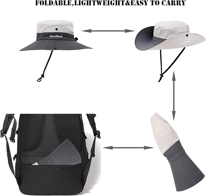 Womens Summer Sun Hat Beach Hat Wide Brim Outdoor UV Protection Hat Foldable - Image 4