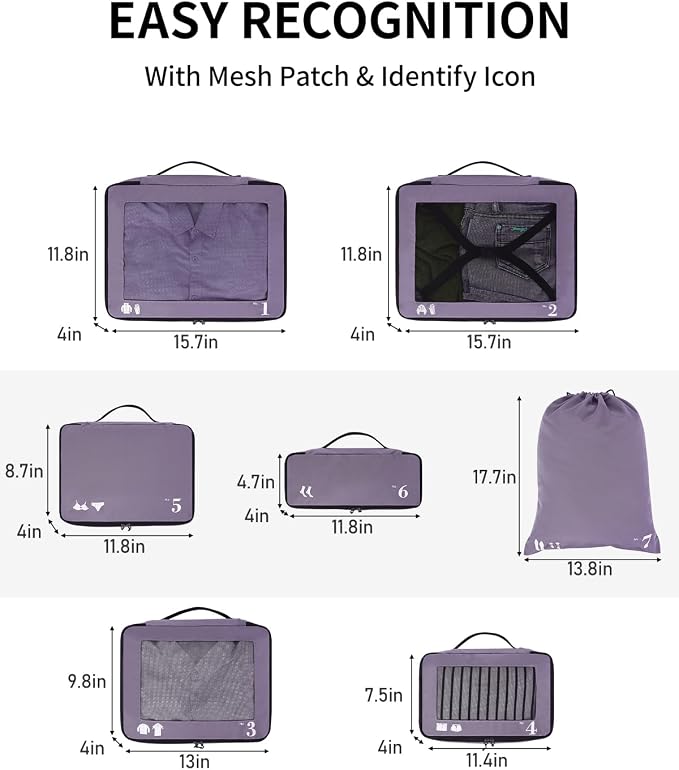 ECOHUB 7 Set Packing Cubes Tear-Resistant Luggage Packing Organizers - Image 6