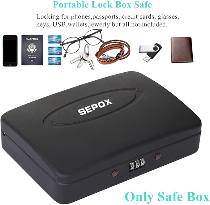 SEPOX® Water/Fire-Resistant Portable Security Case Lock Box Steel, Personal - Image 7