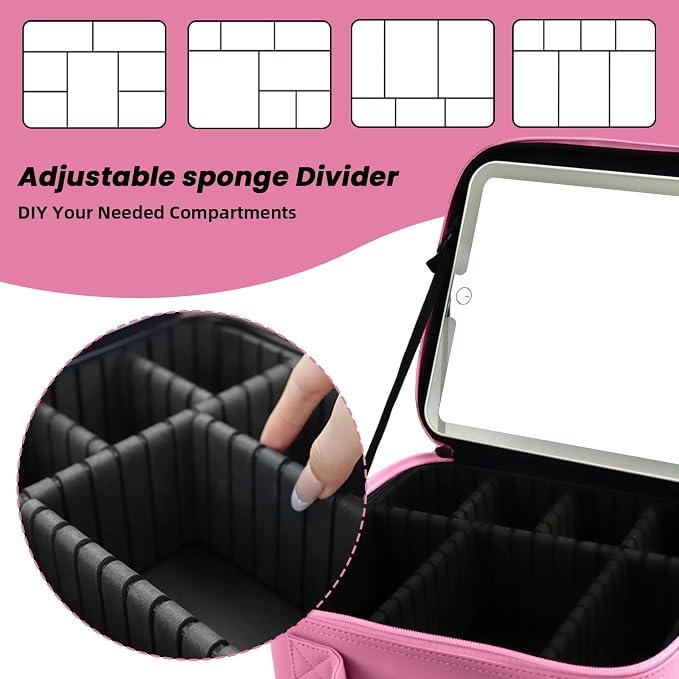 Travel Makeup Bag with LED Mirror and Light Travel Makeup Case Cosmetic - Image 4