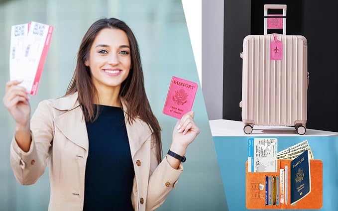Passport Holder With Luggage Tag Travel Essentials Passport Cover Wallet RFID - Image 7