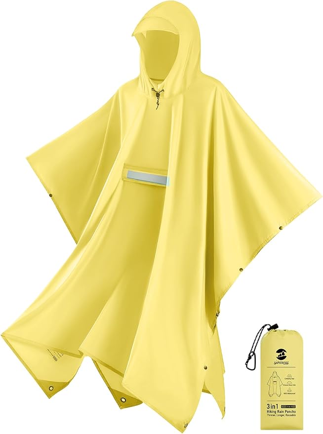 SaphiRose Extra Thick Hooded Rain Poncho Double Layer Waterproof Raincoat Jacket by SaphiRose