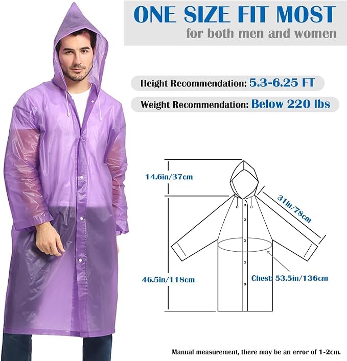 Opret 2 Pack Raincoats for Adults Reusable, EVA Rain Ponchos Lightweight Rain - Image 2