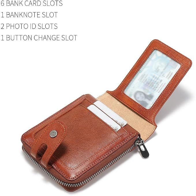 Men's brand buckle driver's license zipper genuine leather wallet, large - Image 4