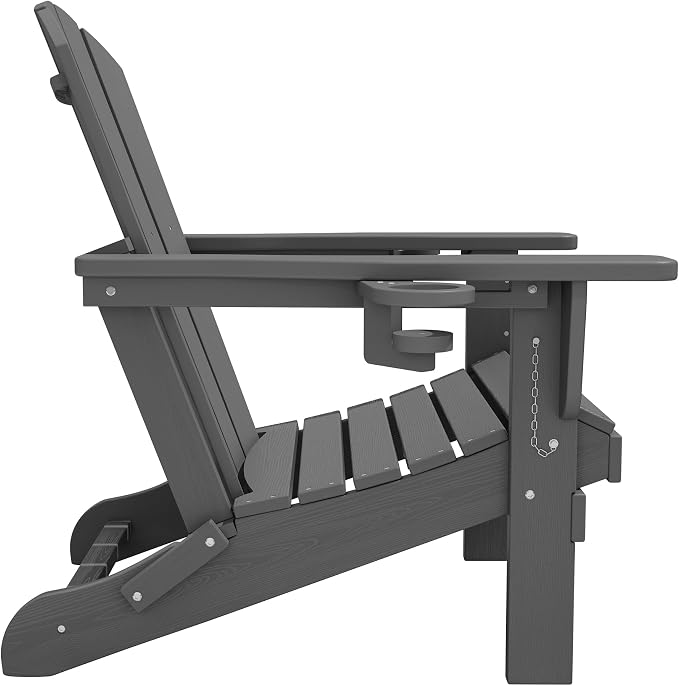 SERWALL Folding Adirondack Chair, Dual Cup Holders & All-Weather HDPE, - Image 4