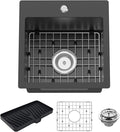 Small Black Kitchen Sink, 15x15 Inch Stainless Steel Drop In Topmount Kitchen by FAUENPEEY