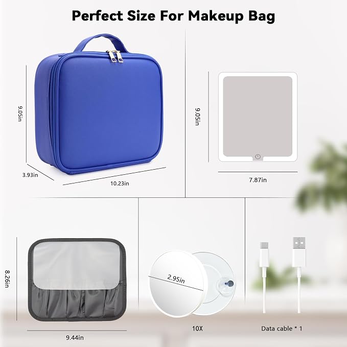 Travel Makeup Bag with LED Mirror and 10x magnifying glass with 3 Lighted - Image 8