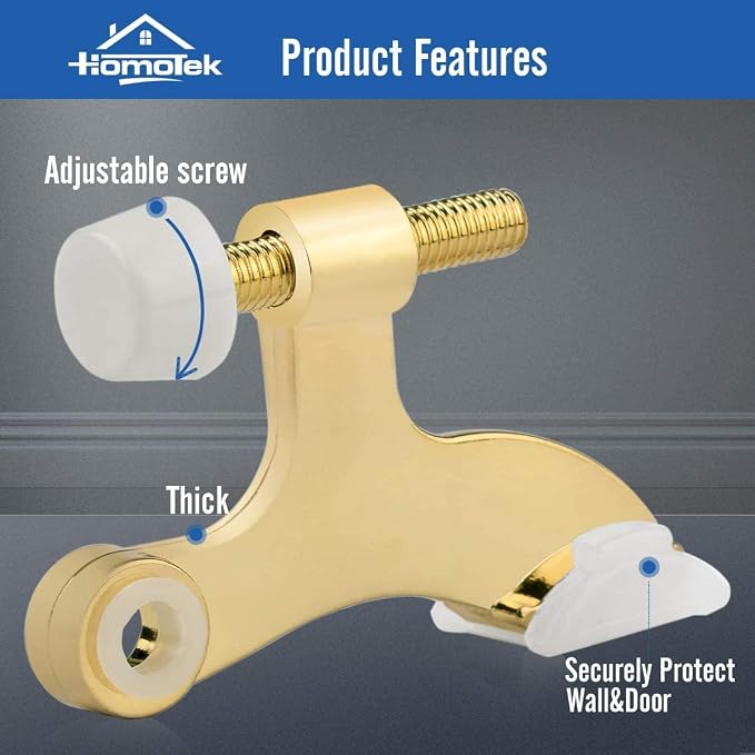 HOMOTEK 36 Pack Hinge Pin Bright Brass Door Stopper, Adjustable Deluxe Heavy - Image 2