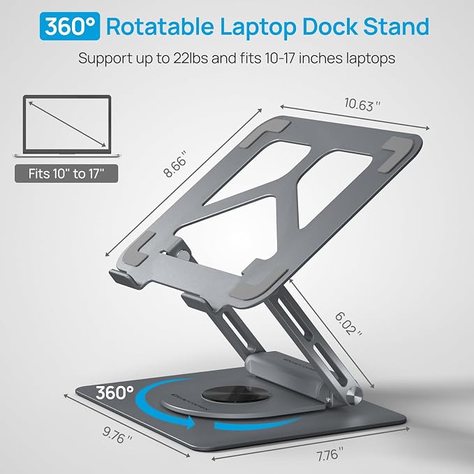 Adjustable Laptop Stand with 360 Rotating Base & USB Docking Station - Image 3