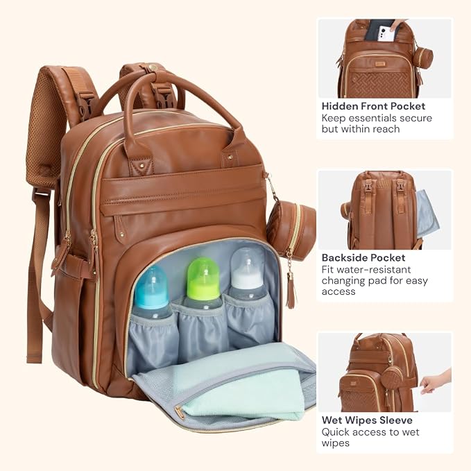 BabbleRoo Leather Diaper Bag Backpack - Image 6