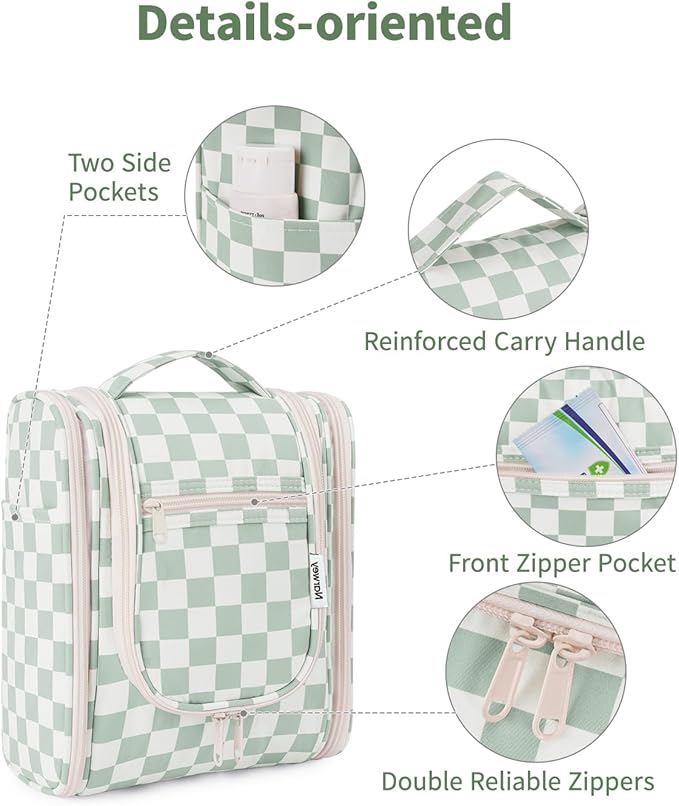 Narwey Small Checkered Hanging Travel Toiletry Bag - Image 7