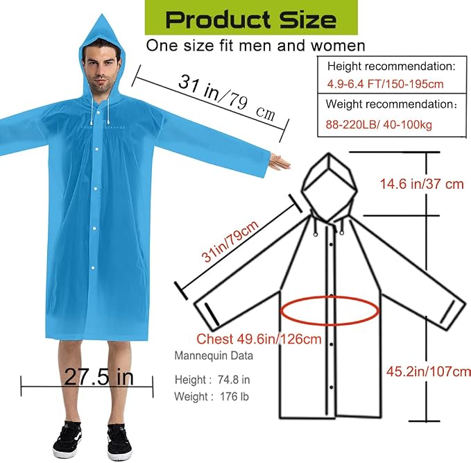 Rain Coats - Reusable EVA Rain Ponchos - Image 2