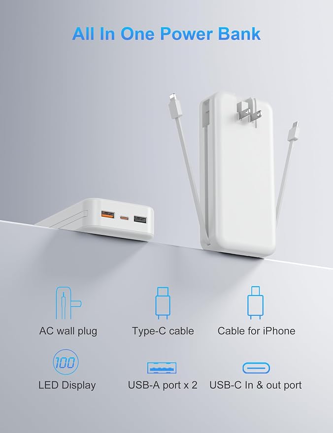 Portable Charger with Wall Plug, 20000mAh USB C Power Bank Fast Charging - Image 9