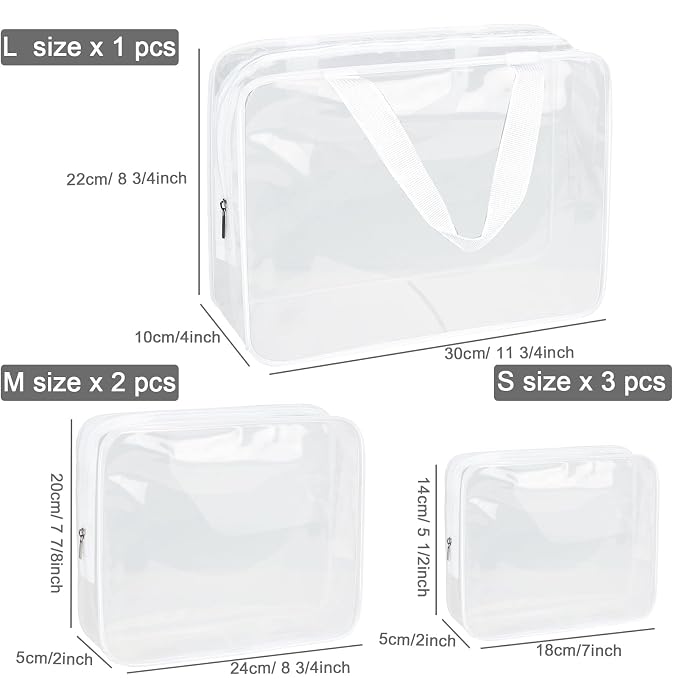 APREUTY Clear Makeup Bags, TSA Approved 6 Pcs Cosmetic Makeup Bags Set Clear PVC - Image 2
