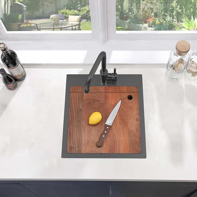 COMLLEN 17x19 Inch Black Drop in Bar Sink, 304 Stainless Steel Utility Kitchen - Image 3
