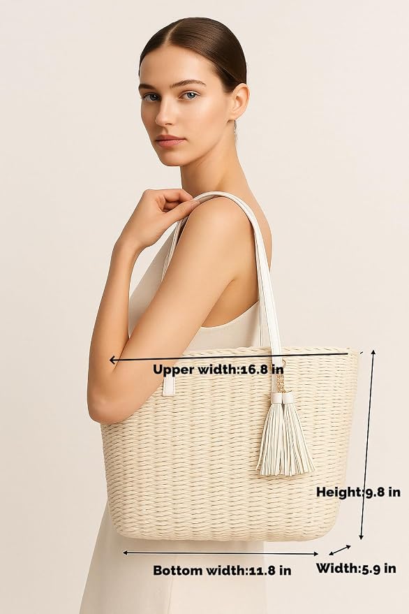 YXILEE Straw Bags For Women | M Size Travel Straw Totes Bag Woven Summer - Image 7