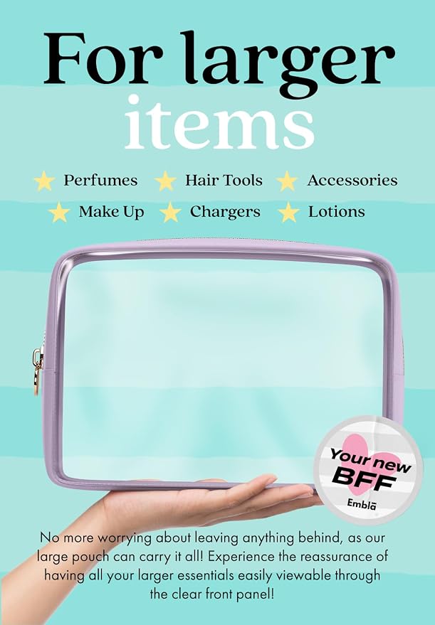 Clear Makeup Bag Zipper Pouch, Transparent Cosmetic Case Organizer, TSA - Image 3