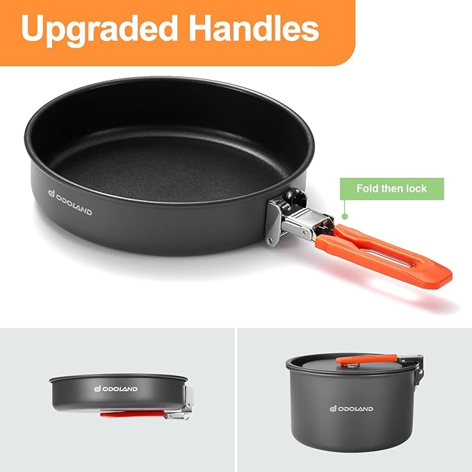 Odoland Camping Cookware Mess Kit, Non-Stick Lightweight Camping Pot and Fry - Image 3