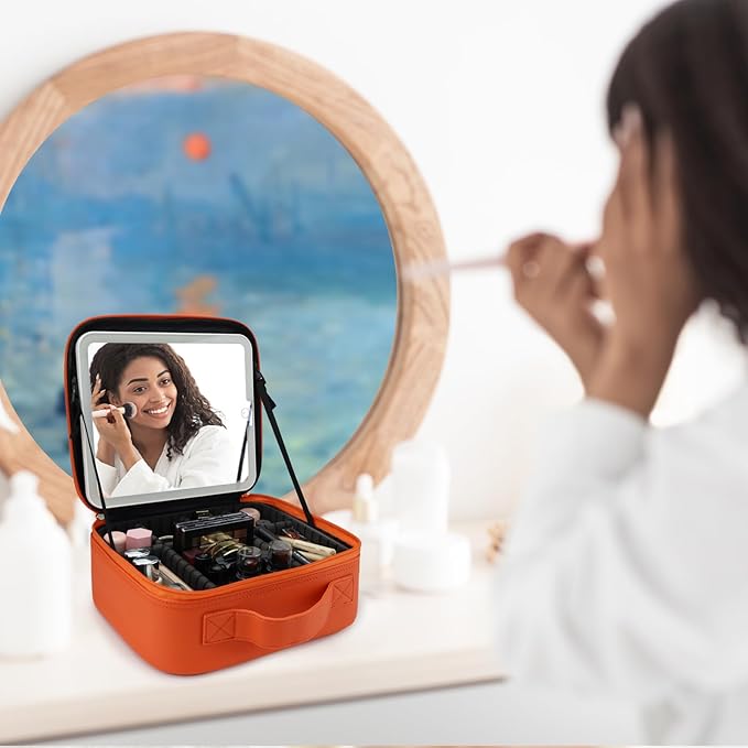 Travel Makeup Bag with LED Mirror Travel Makeup Organizer with 3 Lighted - Image 9