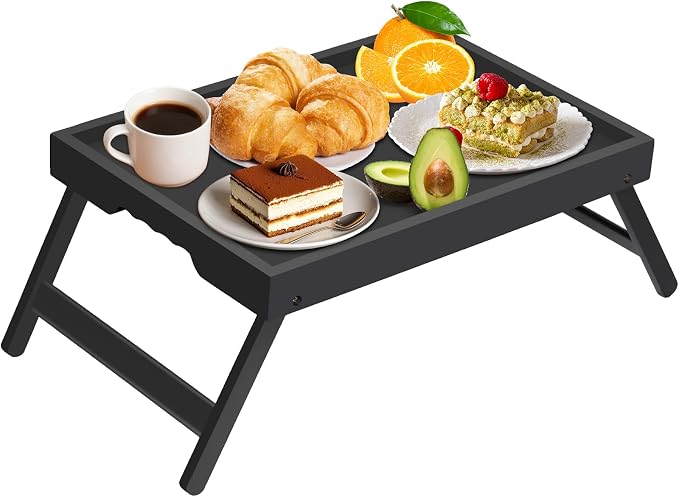 Artmeer Bed Tray Table with Folding Legs, Bamboo Breakfast in Bed by Artmeer