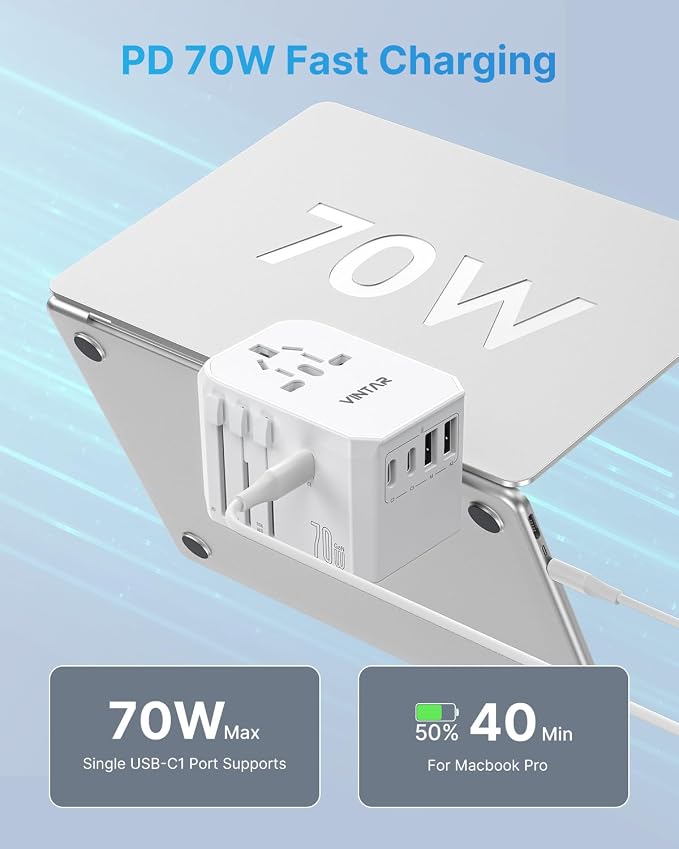 Universal Travel Adapter, VINTAR 70W GaN International Power Adapter - Image 2
