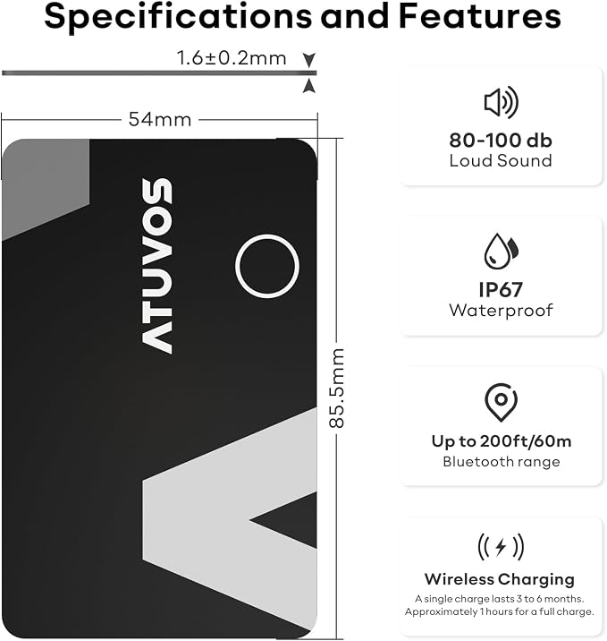 ATUVOS Rechargeable Wallet Tracker Card, Ultra Slim 1.6mm Wallet Card Tracker - Image 7