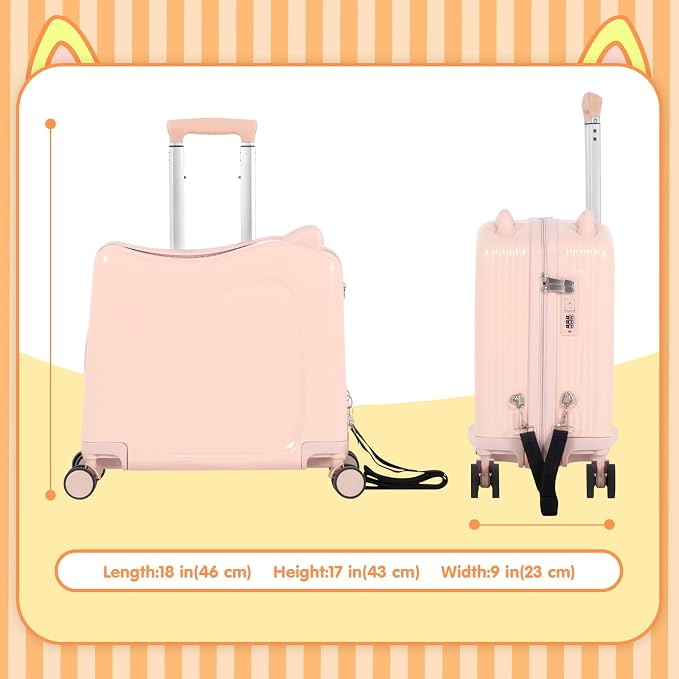 20" Ride-On Travel Suitcase for Kids, Cute Ear Toddler Carry on Luggage - Image 6