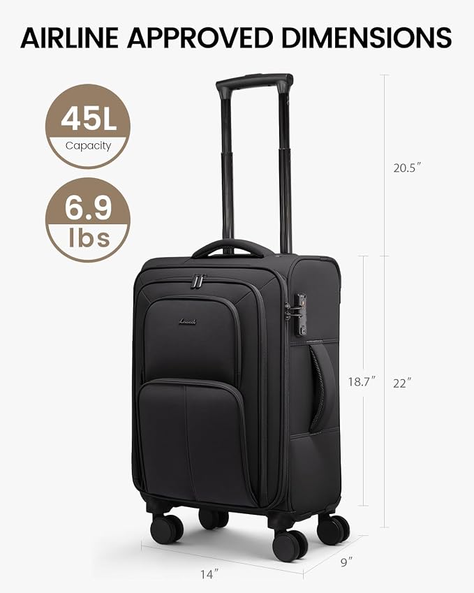LOVEVOOK Carry On Luggage 22x14x9 Airline Approved, 22 Inch Softside Suitcases - Image 8