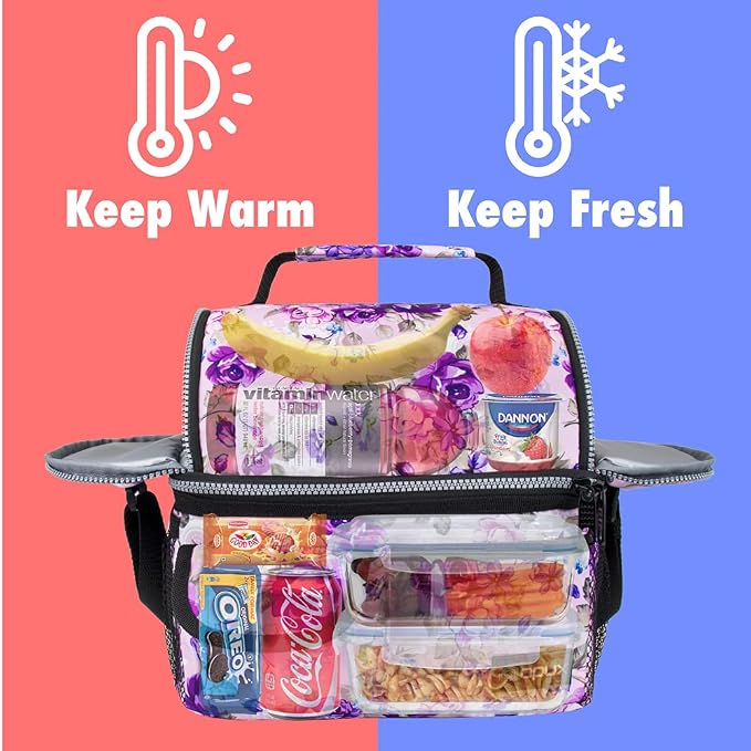 opux Lunch Bag Women Insulated, Adult Lunch Box Cooler, Flower Lunch Box - Image 2