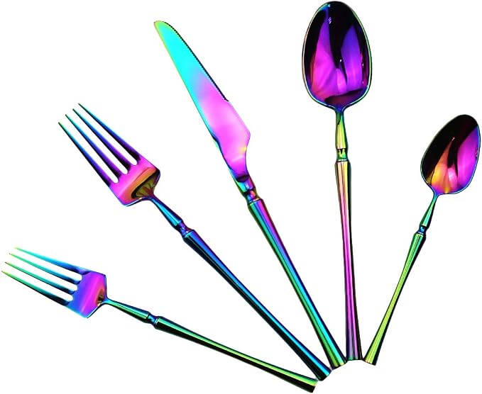 Gugrida Rainbow Silverware Set, 5-Piece 18/10 Stainless Steel Flatware Cutlery by Gugrida