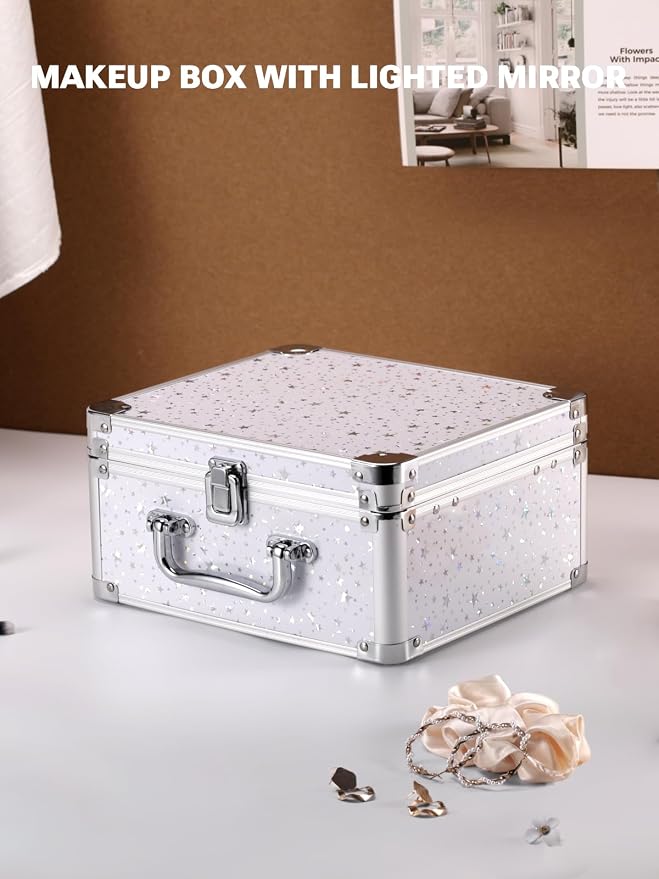 Qislee Makeup Box with A Detachable Lighted Mirror, Waterproof Travel Train Case - Image 6